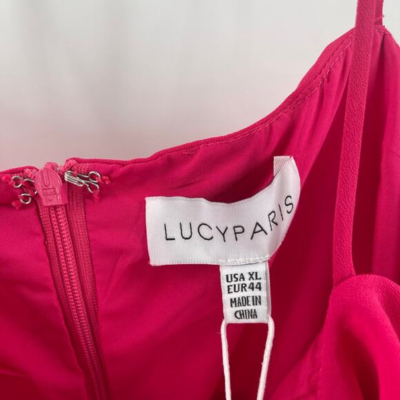 LUCY PARIS Dress Size Extra Large NWT Fuchsia Pink Ruffle Tiered Midi Cocktail - Picture 4 of 16